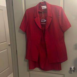 Red skirt suit.